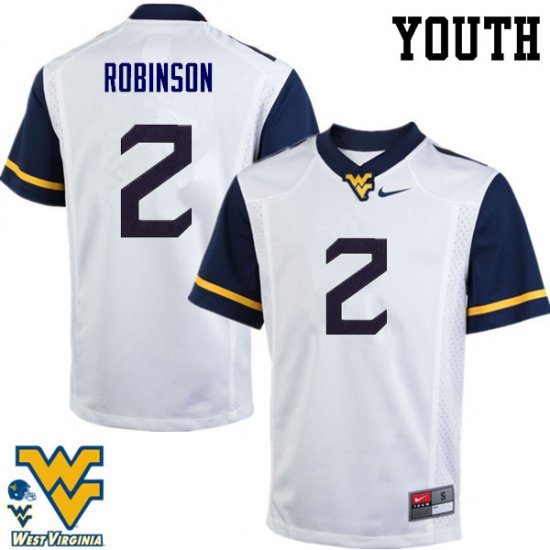 Youth West Virginia Mountaineers NCAA #2 Kenny Robinson White Authentic Nike Stitched College Football Jersey OD15A76YS